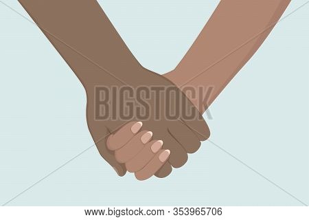 Holding Hands Of African-american Man And Woman. Cartoon Style. Vector.