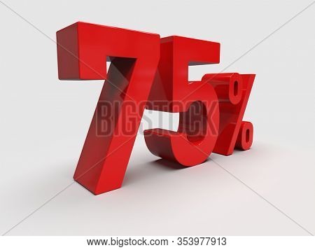 3d Render: Red 75% Percent Discount 3d Sign on Light Background, Special Offer 75% Discount Tag, Sale Up to 75 Percent Off, Seventy-five Percent Letters Sale Symbol, Special Offer Label, Sticker, Tag
