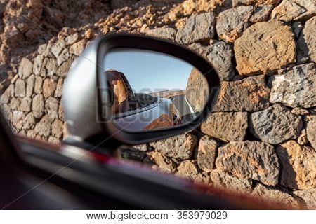 View On The Beautiful Road On The Volcanic Valley From The Car Window During A Travel