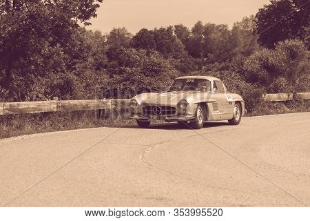 Pesaro Colle San Bartolo , Italy - May 17 - 2018 : Mercedes-benz 300 Sl CoupÉ (w198) 1955 On An Old 