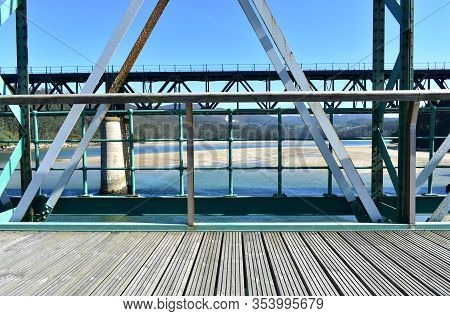 Beach With Forest And Two Train Bridges Over Sor Coastal River. O Barqueiro, A Coruña Province, Gali