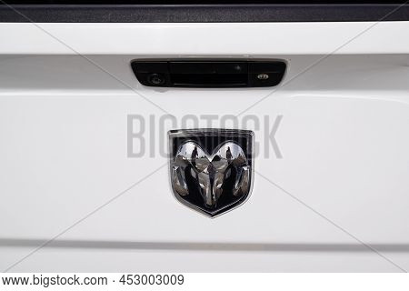 Bordeaux , Aquitaine  France - 04 05 2022 : Dodge Ram Truck Logo And Brand Sign On Rear Car