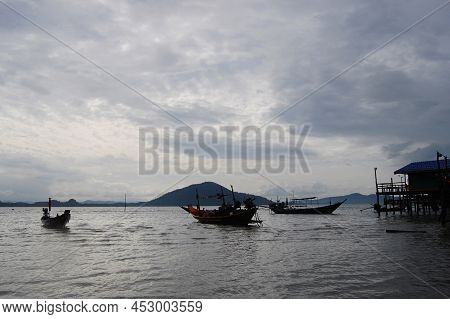 Wooden Long Tail Boat For Send Recieve Travelers Thai People Eco Travel Visit Ko Phithak Island And