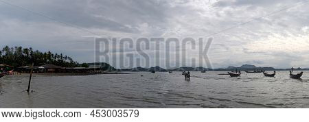 Wooden Long Tail Boat For Send Recieve Travelers Thai People Eco Travel Visit Ko Phithak Island And