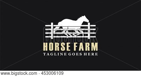 Horse Stable Vintage Design Logo For Western Countryside Retro Rural Farm Logo Design. Horse Silhoue