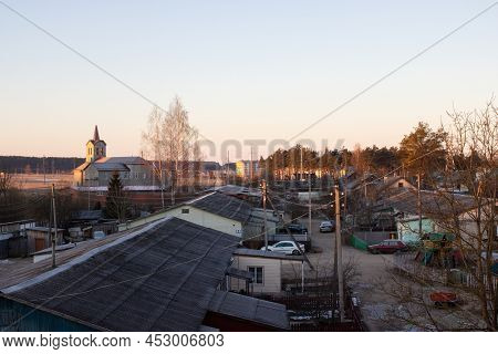 Belarus, Postavy - 20 March, 2022: Roofs Of Village Houses At Dawn