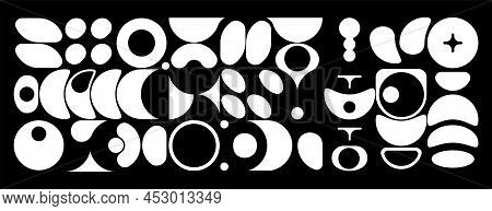 Horizontal Abstract Background. Set Of Rounded Figures And Objects In The Form Of Slices Of The Moon