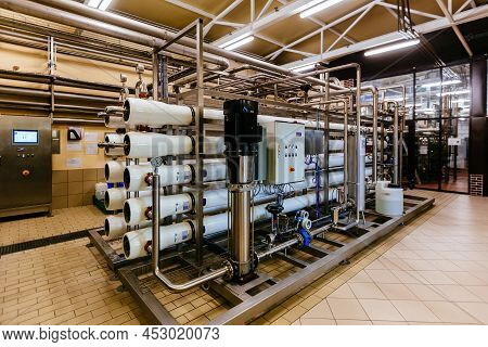 Modern Multistage Water Filtration Machine In Brewery Production.