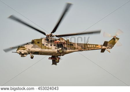 Gdynia, Poland - August 21, 2021: Mi 171 Helicopter Flight At The Aero Baltic Show In Gdynia, Poland