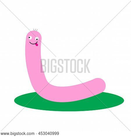 Cartoon Worm On White Background. Happy Face. Funny Cute Comic Characters. Vector Illustration. Stoc
