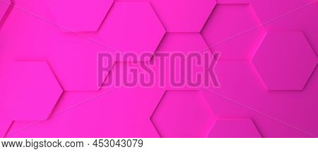 Abstract Modern Pink Honeycomb Hexagon Background, 3d Rendering, Stylish Header Or Backdrop