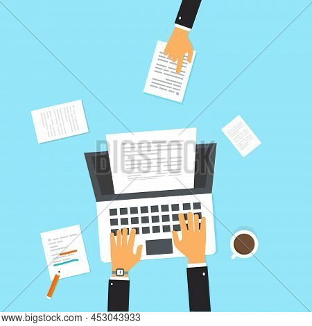 Flat Business Article Writing Vector Illustration, Online Blogging Concept Illustration