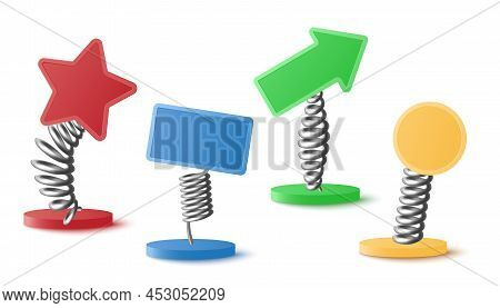 Text Banners Or Boxes On Spring Mockups, Realistic Vector Illustration Isolated.