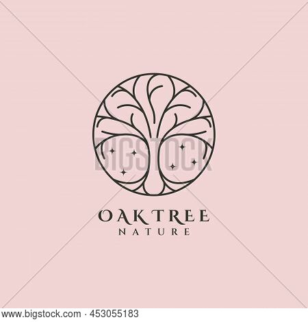 Vector Of Oak Tree Line Art Logo Symbol Illustration Design, Nature Tree Logo Design