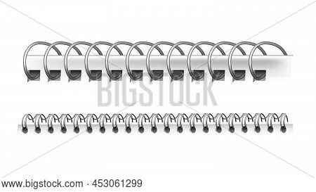 Spiral Spring Of Calendar Or Notepad Set Vector. Spiral Spring Metallic Material Part Of Organizer, 