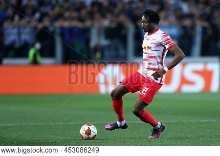 Bergamo, Italy. 14 April 20220. Mohamed Simakan Of Rb Leipzig  During During The Uefa Europa League 