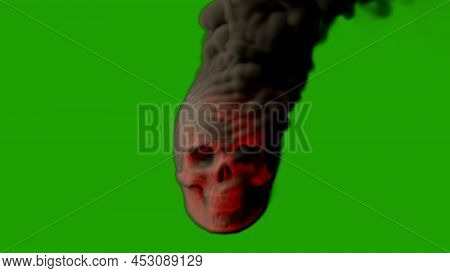 Grey Scary Burning Human Skull On Chroma Key Screen With Fire - War Concept, Isolated - Object 3d Il