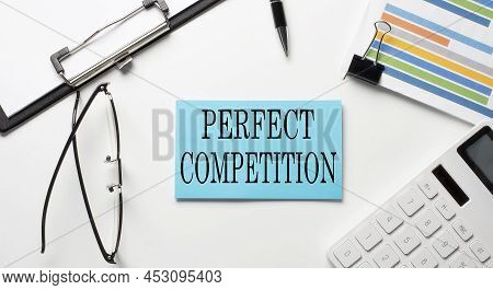 Stickers With Chart,calculator And Paper With Text Prefect Competition On White Background