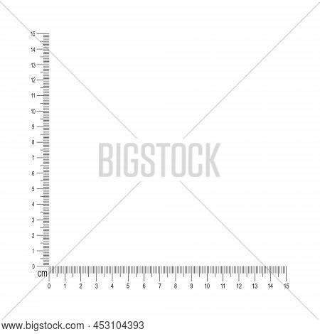 15 Cm Corner Ruler Scale Isolated On White Background. Measuring Tool Template With Centimeters And 
