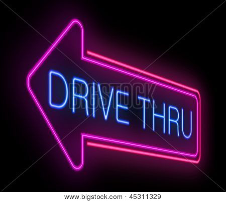 Drive Thru neonový nápis.