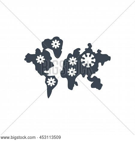 Spreading Virus World Map Related Vector Glyph Icon. Coronavirus Icons On World Map. Isolated On Whi
