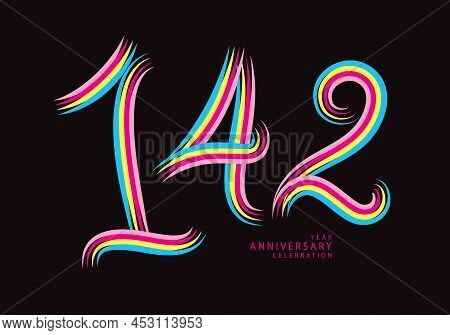 142 Number Design Vector, Graphic T Shirt, 142 Years Anniversary Celebration Logotype Colorful Line,