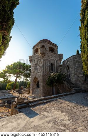 The Territory Of Filerimos Monastery On The Island Of Rhodes In Greece