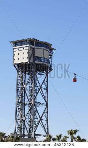 Cable Car On Seafront. Barcelona.