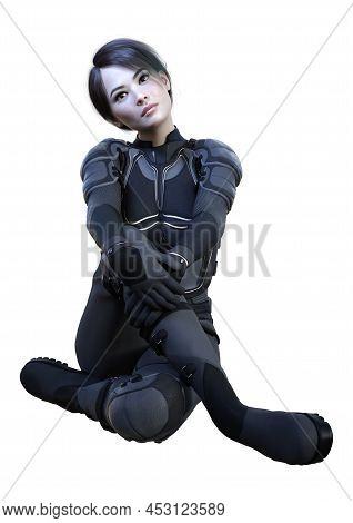 3d Rendering Of A Sceince Fiction Warrior Woman Isolated On White Background