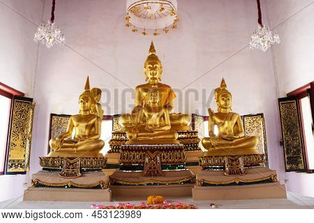 Ancient Buddha Statue In Antique Old Ubosot  Church For Thai People Travelers Travel Visit Respect P