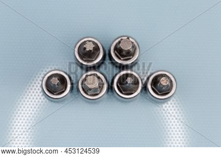 Set Of The Interchangeable Torx Bits Different Sizes For Screwdriver, Top View From The Working Part
