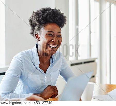 Portrait Of Young African American Businesswoman In The Office Or In School Education With Friends L