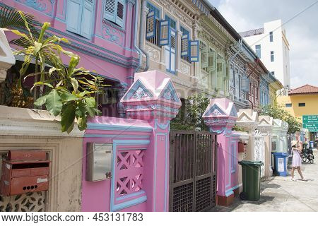 Singapore- Mar 26, 2020: Colorful Peranakan Heritage Residential House At Joo Chiat Road In Singapor
