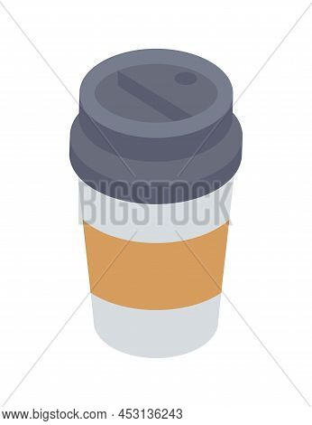 Coffee Paper Cup With Cupholder Isometric 3d Icon Vector Illustration. Traditional Fragrance Morning