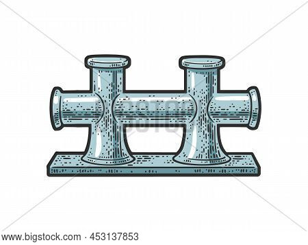 Mooring Bollard Bitts Color Sketch Engraving Vector Illustration. T-shirt Apparel Print Design. Scra