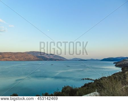 Sunset View Of A Mussel Farming At Butrint Lake, Ksamil - Albania.