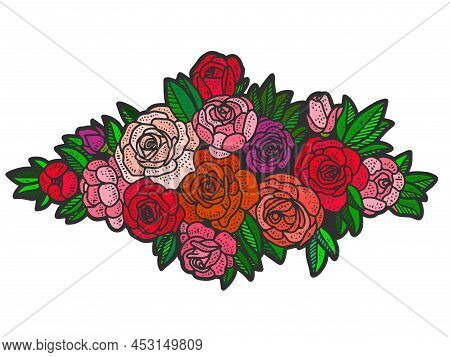 Floral Design, Wreath Color. Line Art Sketch Picture. Hand Drawn.