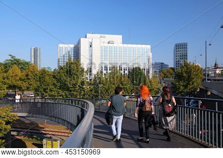 Dusseldorf, Germany - September 19, 2020: People Visit Downtown Dusseldorf, Germany. Dusseldorf Is T