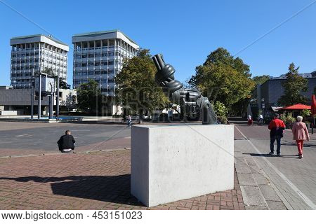 Marl, Germany - September 20, 2020: People Visit Creiler Platz Public Square Of Marl, Germany. Marl 