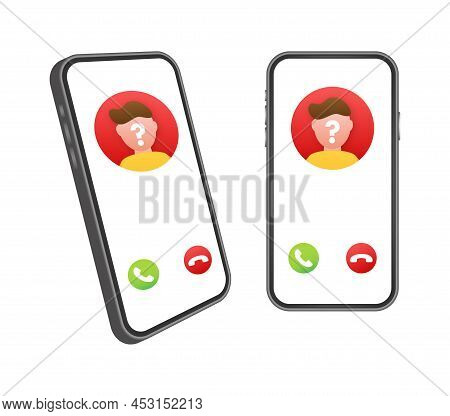 Unknown Person Call On Smartphone Screen. Incoming Call. Vector Stock Illustration.