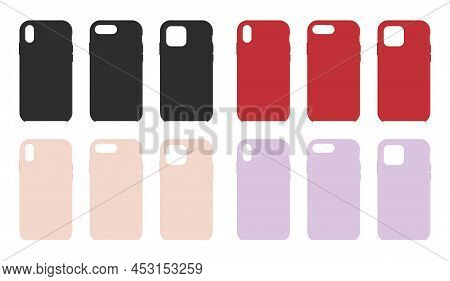 Phone Case. Phone Cover. Mockup Of Silicone Smartphone Case. Mock Up Of Cellphone Hard Covers. Diffe