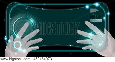 Virtual Reality Vr Glasses Metaverse View From The Digital Interface Surrounded By Holographic Data 