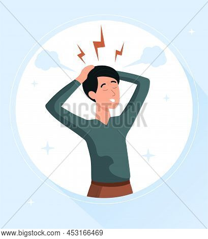 Man With Problem. Young Man Put His Hands On His Head. Stress And Panic, Negative Emotions, Depressi