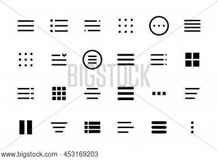 Hamburger Menu Icons, Web And Mobile Navigation Buttons Of App Ui. Isolated Vector Burger Menu Symbo