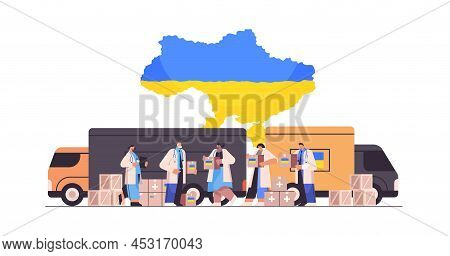 Doctors Holding Help Boxes With Medical Supplies Humanitarian Aid Material Assistance Governmental H