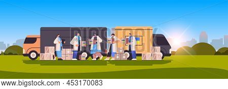 Doctors Holding Help Boxes With Medical Supplies Humanitarian Aid Material Assistance Governmental H