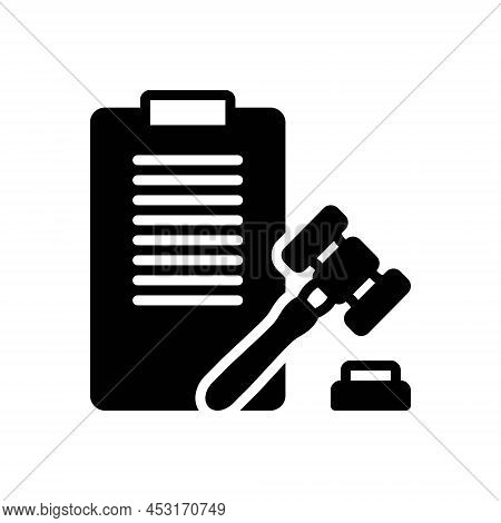 Black Solid Icon For Regulations Rule Law Precept Auction Authority Justice Legal Verdict Hammer