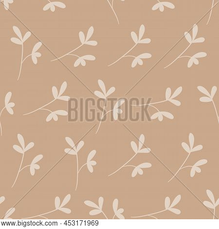 Floral Seamless With Hand Drawn Color Leaves. Cute Autumn Background. Tropic Beige Branches. Modern 