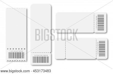 Empty Ticket. Set Blank Ticket Template. Concert Ticket, Lottery Coupons. Vector Coupon