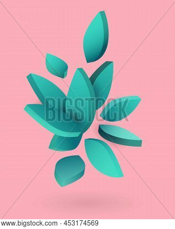 3d Leaves. Botanical Composition On Pink Backrop. Tropical Exotic Background. Summer Spring Banner O